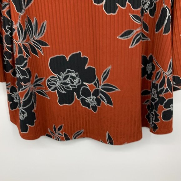 Cato Top Orange Black Floral Print Cut Out Strappy V Neck - Picture 4 of 8